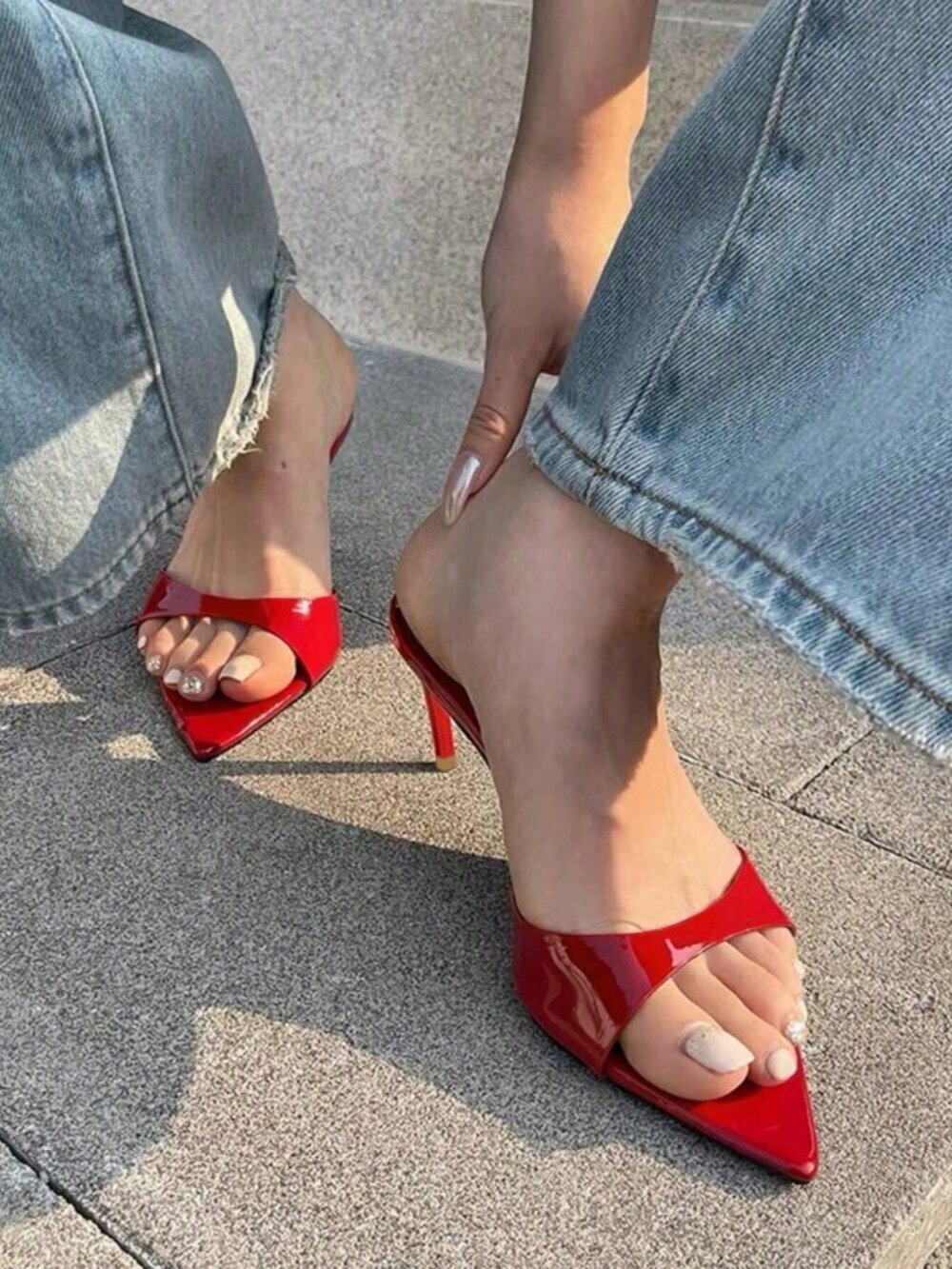Red Sexy Women's Square Toe Slingback Stilettos High Heel Sandals